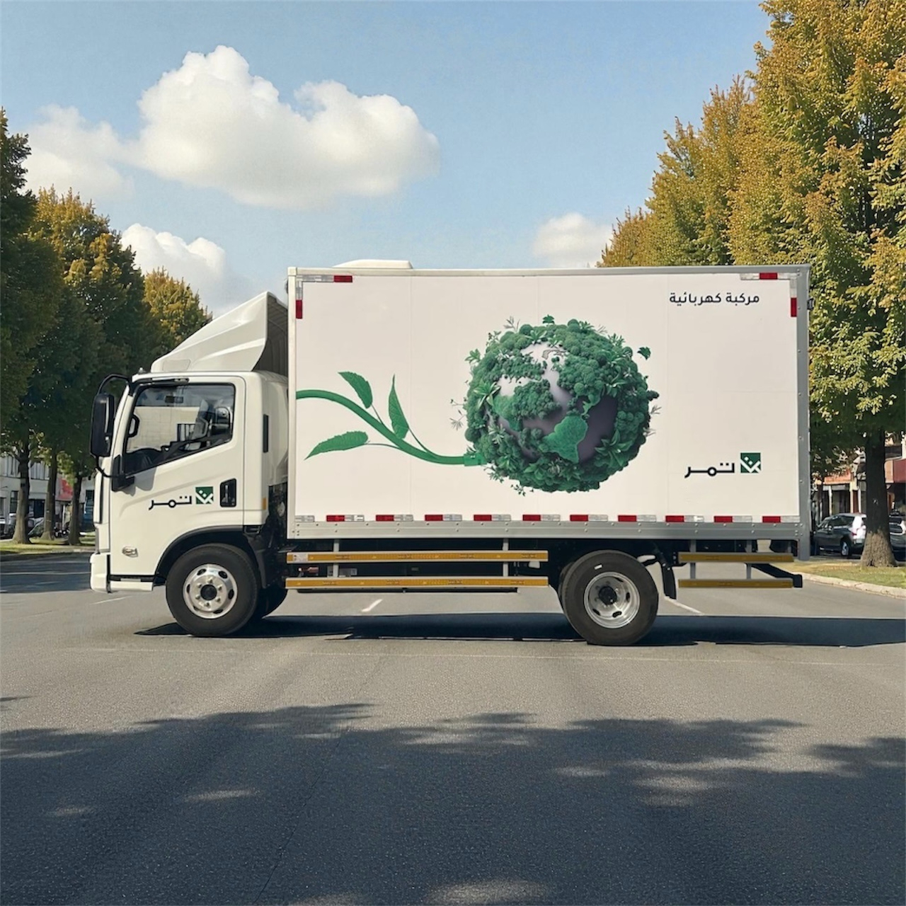 Electric truck parked, showcasing modern design and sustainability | Tamer Group